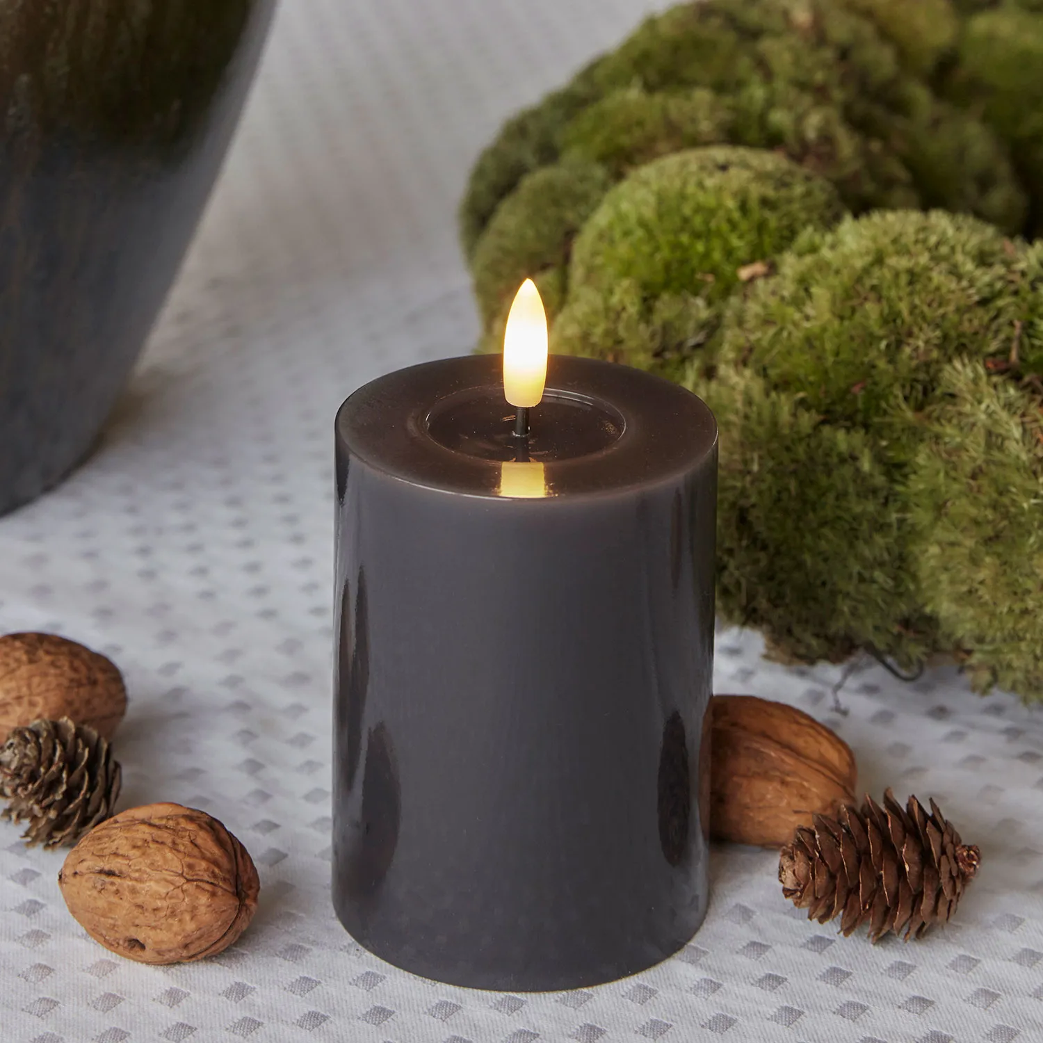 Sille Lacquer Pillar - Ø7.5 x 10cm, Stone Gray