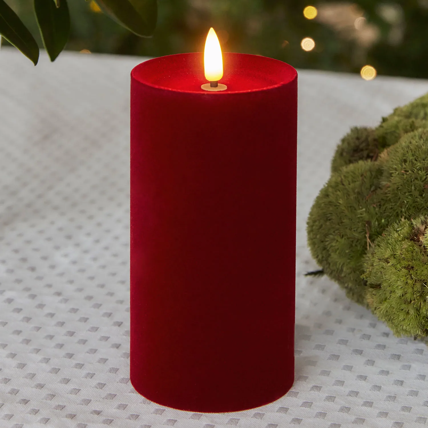 Sille Velvet Pillar - Ø7.5 x 15cm, Cherry