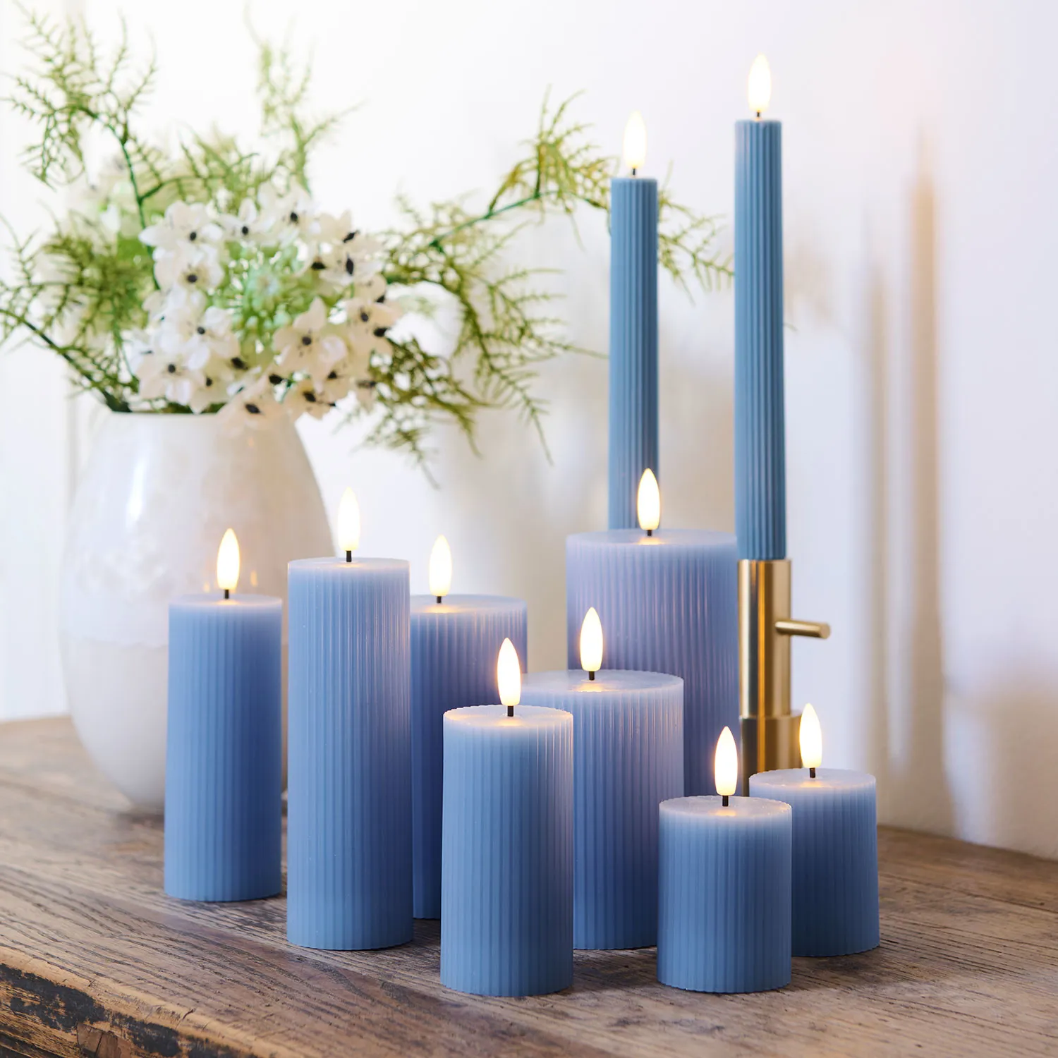 Smilla Rechargeable Pillar Ø7,5cm, 3 pcs, Blue