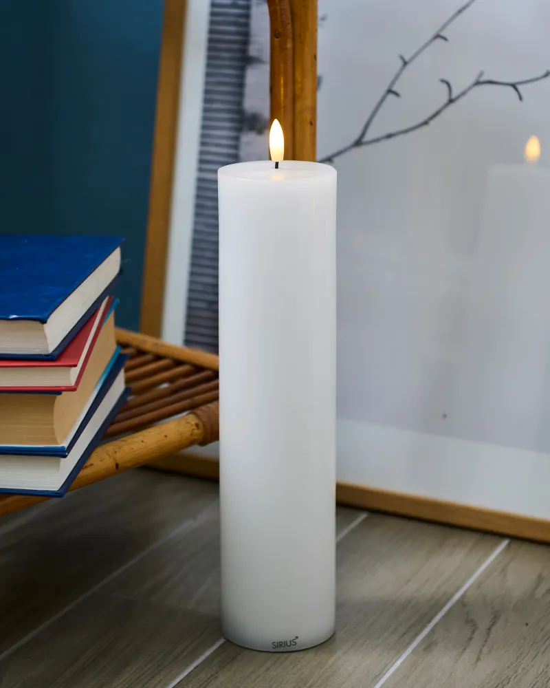 Sille Rechargeable Pillar Candle, Ø7.5 x 30cm, White