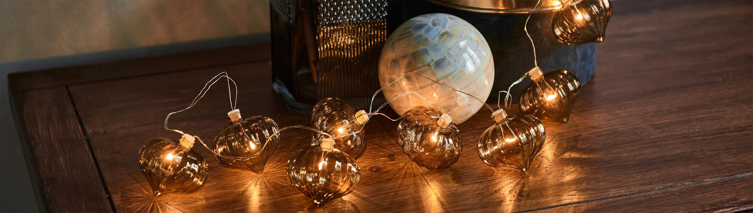 Christmas string light in dark oak