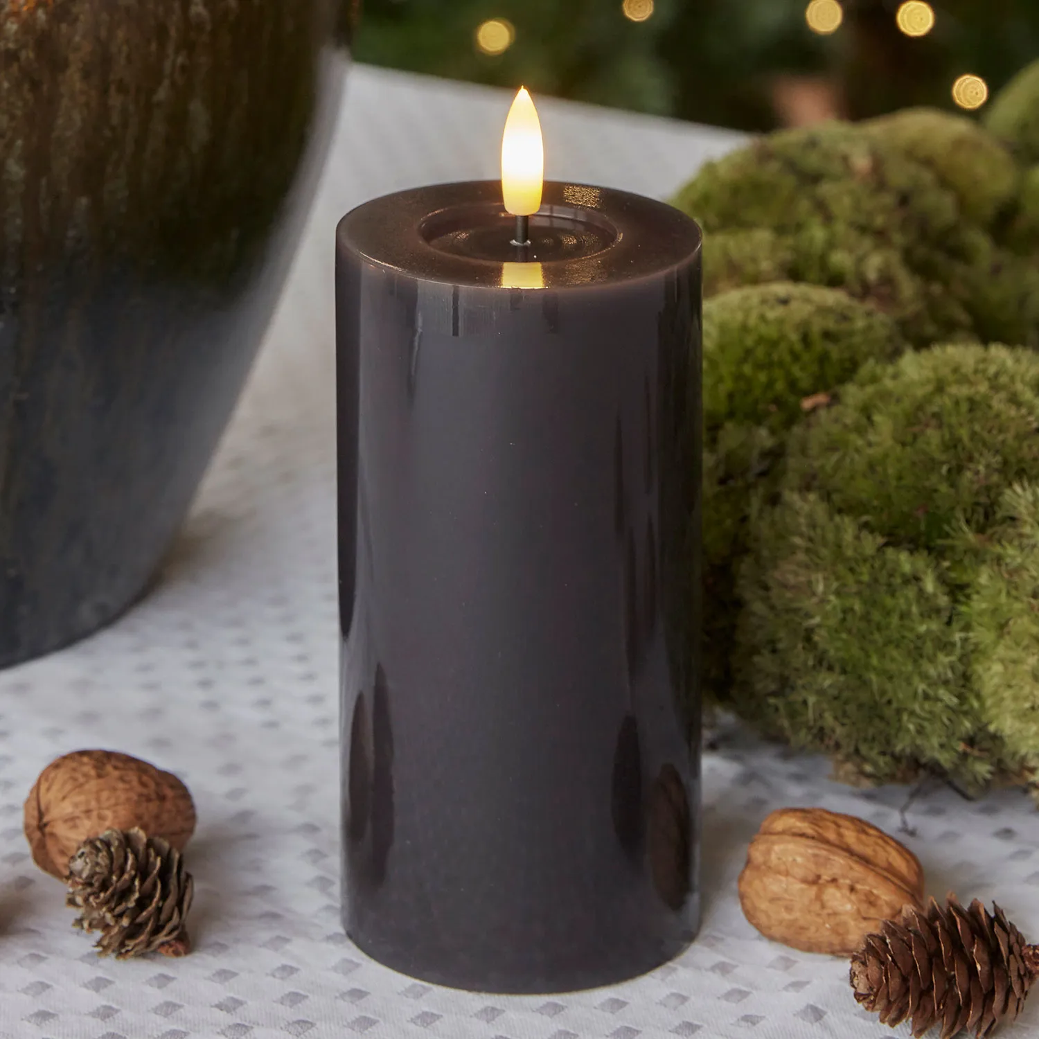 Sille Lacquer Pillar - Ø7.5 x 15cm, Stone Gray
