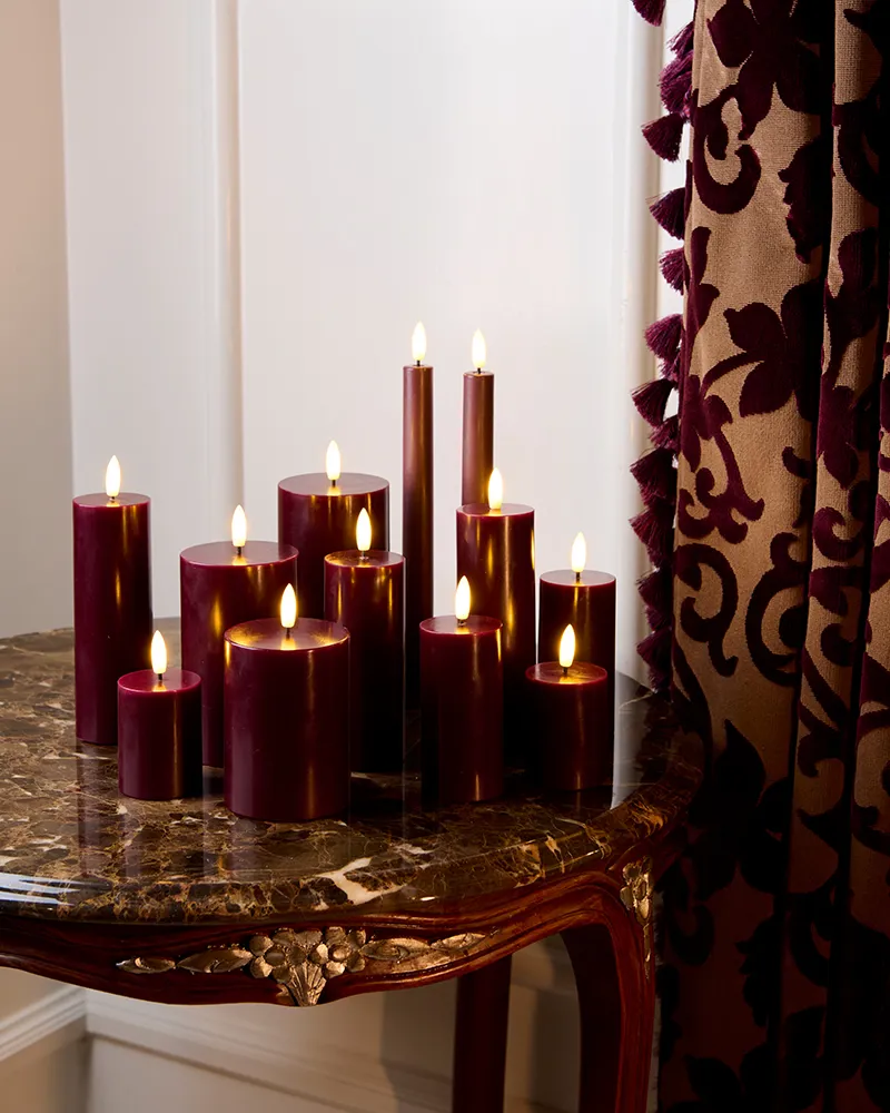 Sille Rechargeable Taper Candles 2 pcs Ø2 x 25cm, Bordeaux