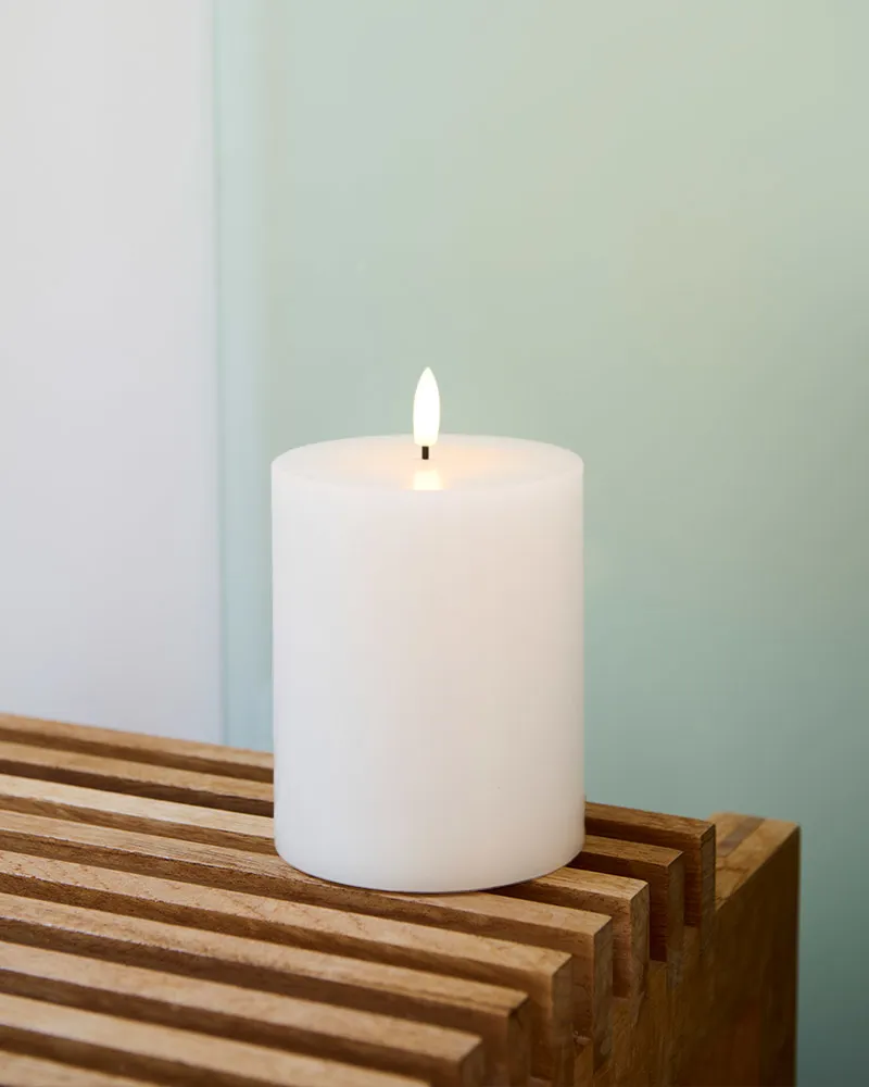 Sille Genopladelig Bloklys Ø10 x 12,5 cm, Hvid