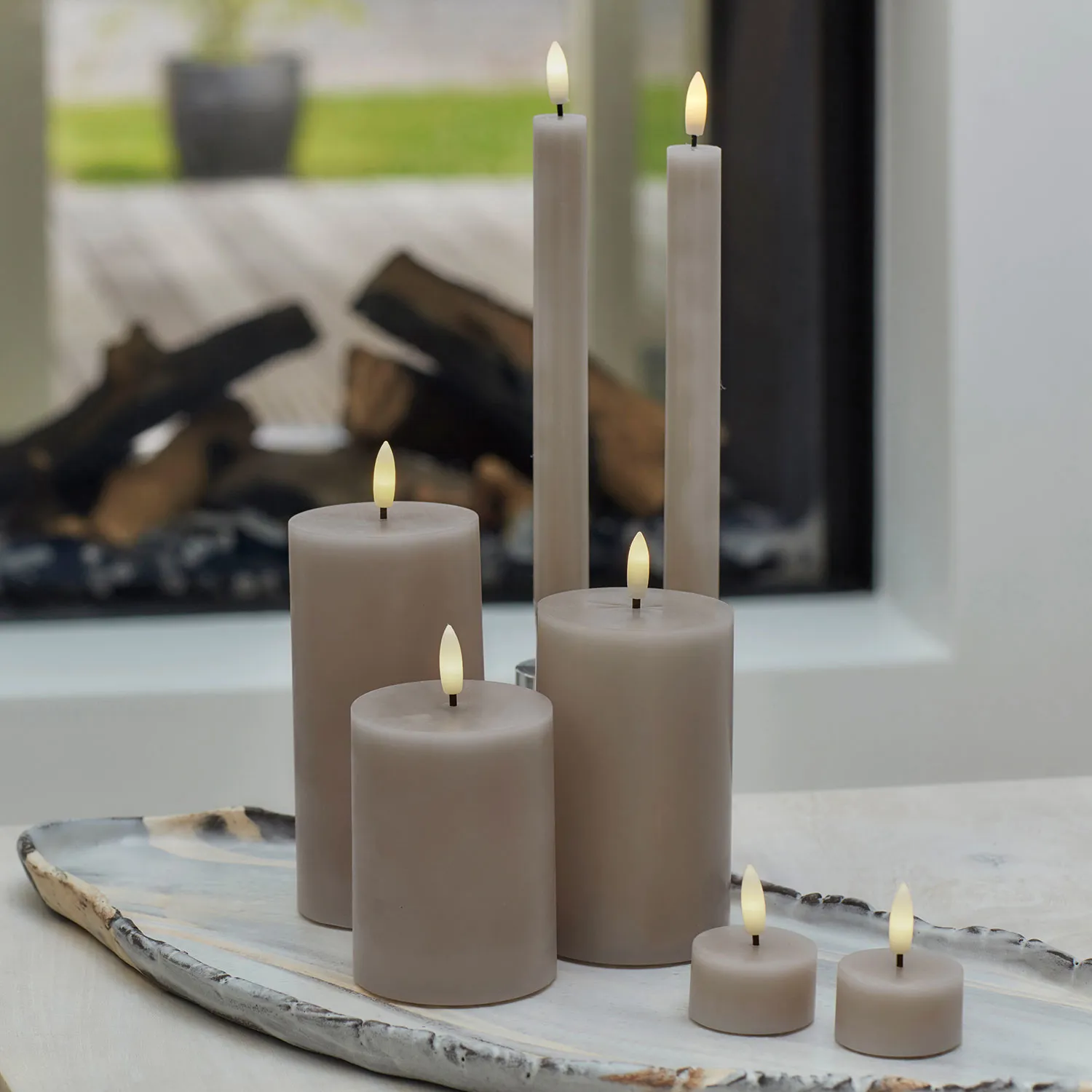 Sille Tealight 2 pcs, Ø6 x 3.4cm, Warm Grey