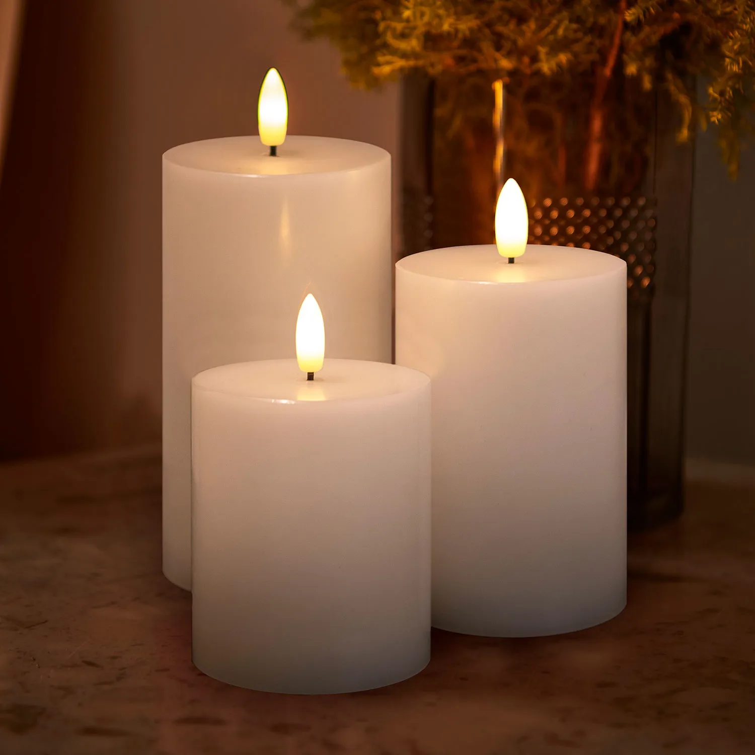Sille Pillar 3 pcs set, Ø7,5 x 10/12.5/15cm, White