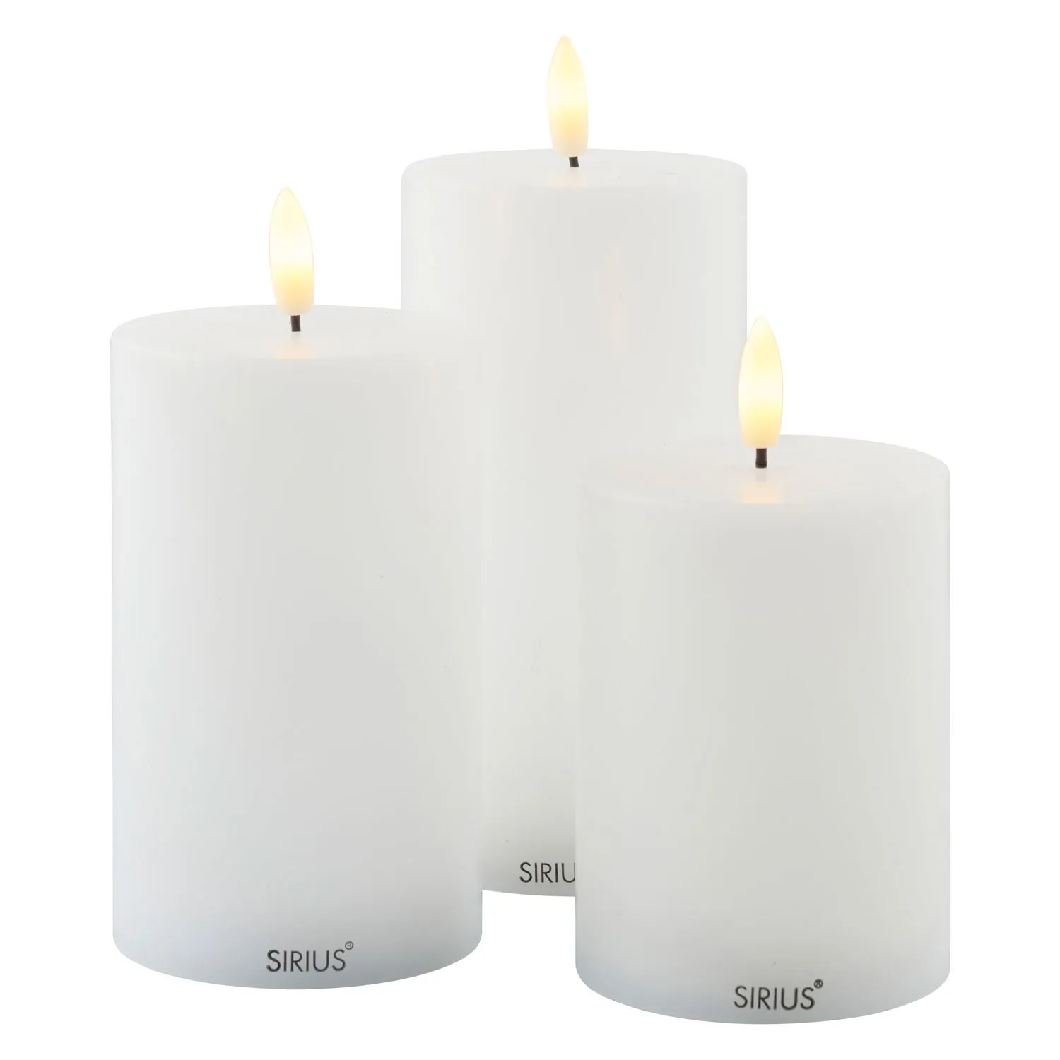 Sille Bloklys 3 stk. sæt Ø7,5 x 10/12,5/15 cm, Hvid